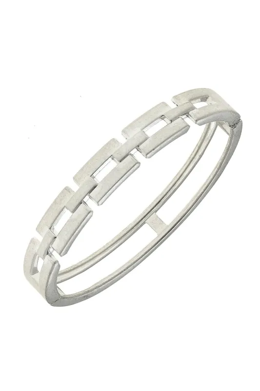 Quinn Chain Link Hinge Bangle in Worn Silver made by Canvas Style