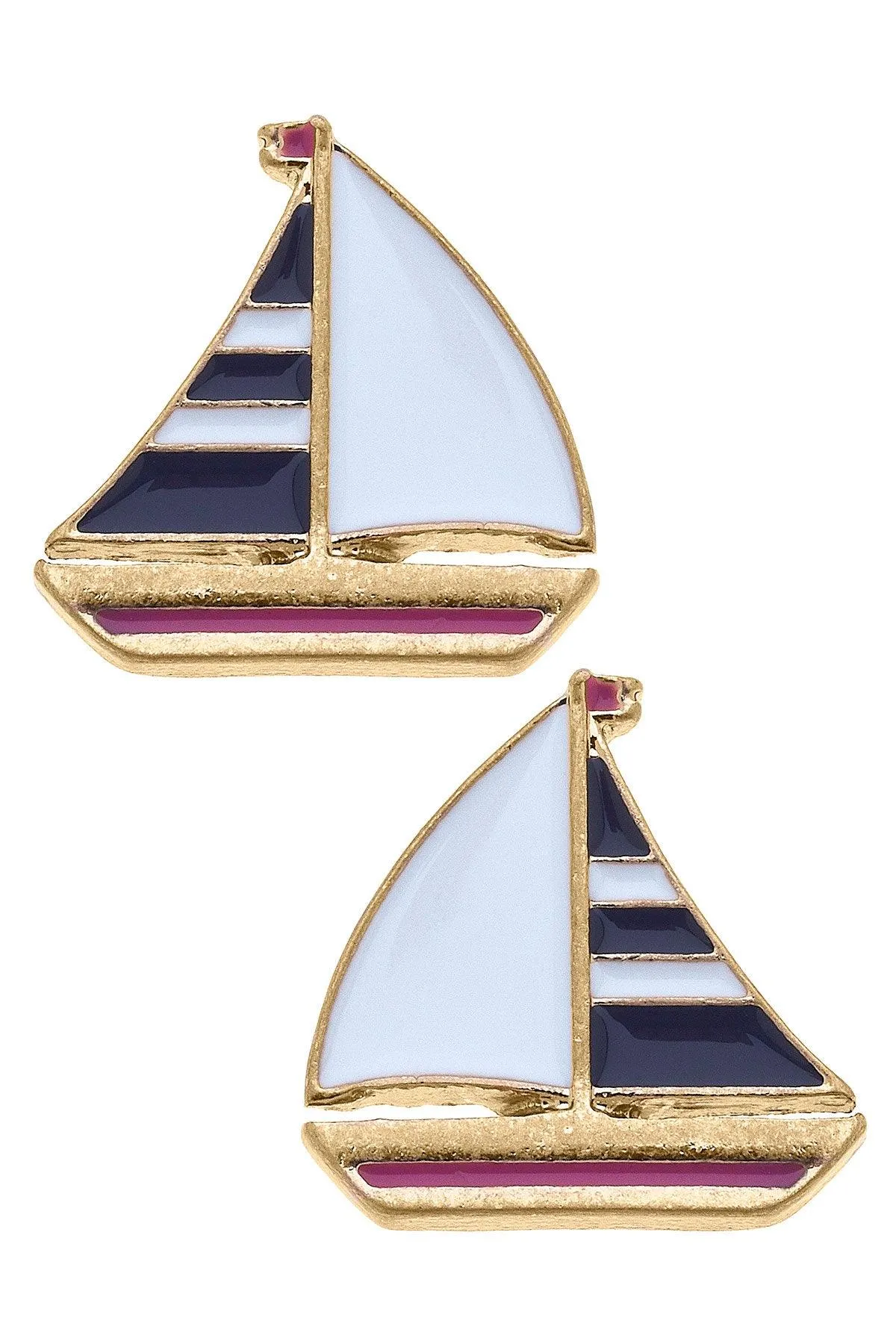 Penny Enamel Sailboat Stud Earrings in Navy & White - FINAL SALE sold by Canvas Style