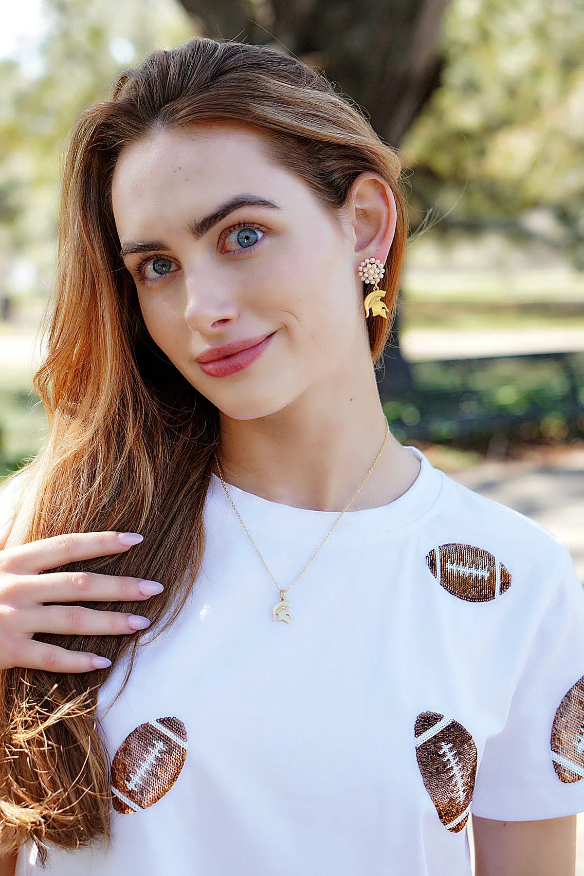 Michigan State Spartans Pearl Cluster 24K Gold Plated Logo Earrings sold by Canvas Style product image thumbnail 2