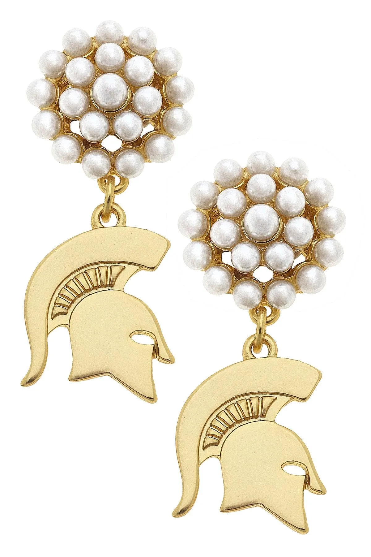 Michigan State Spartans Pearl Cluster 24K Gold Plated Logo Earrings sold by Canvas Style