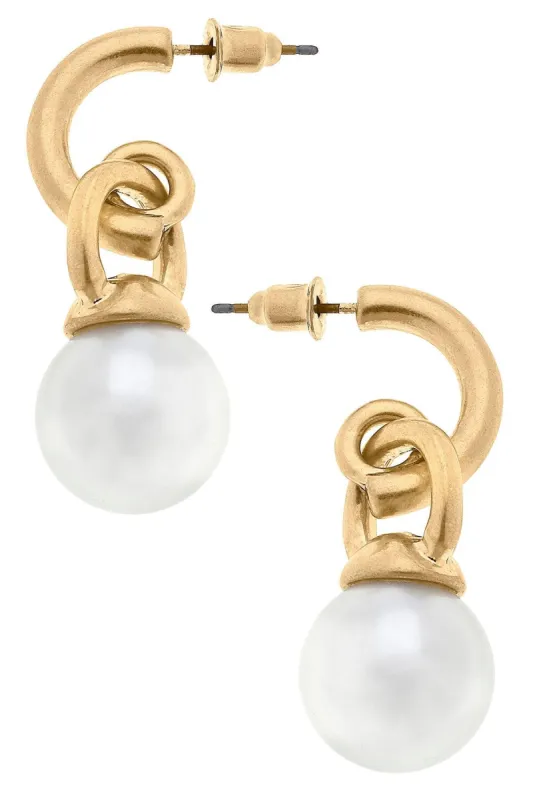 Layne Pearl Drop Hoop Earrings in Ivory sold by Canvas Style