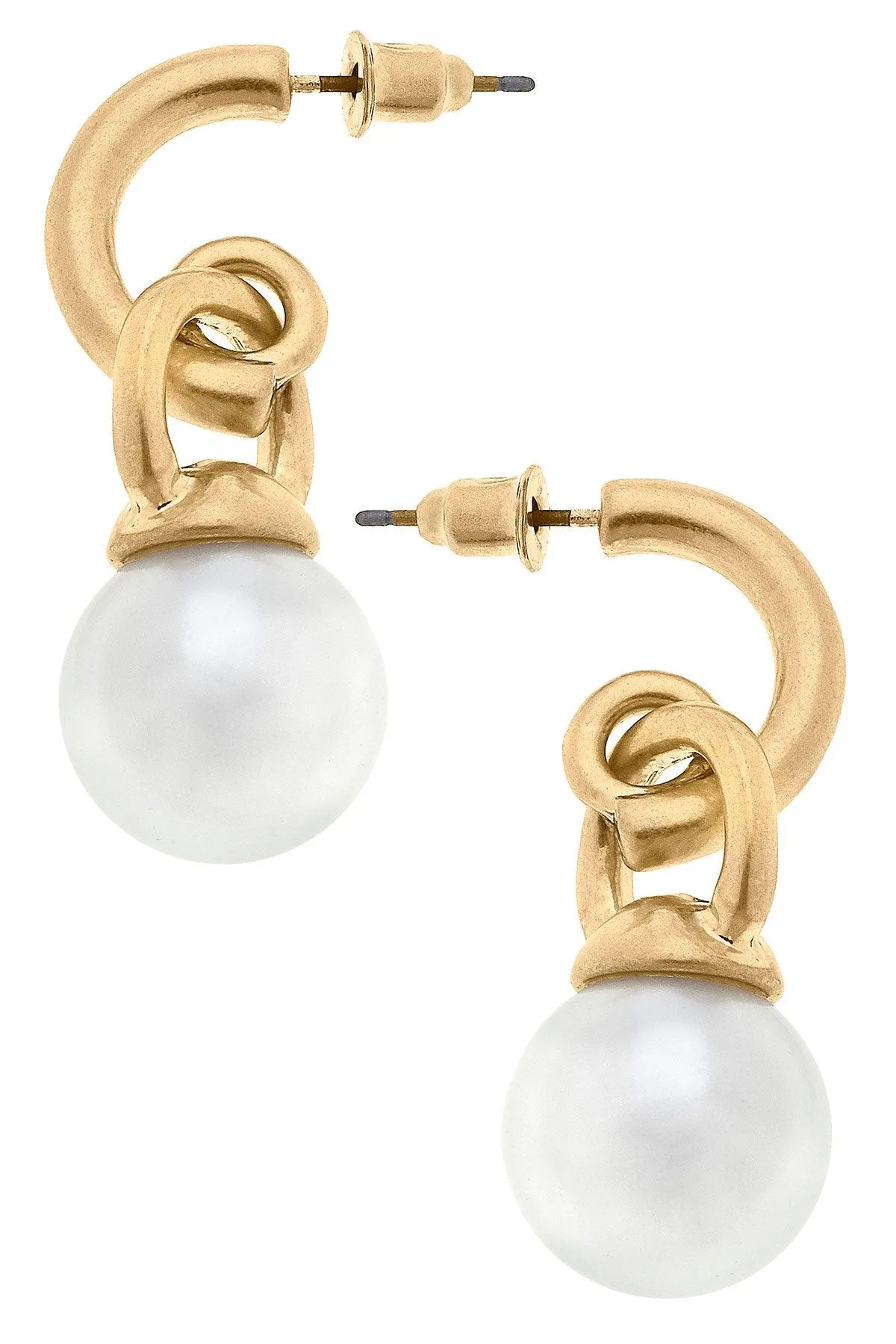Layne Pearl Drop Hoop Earrings in Ivory sold by Canvas Style