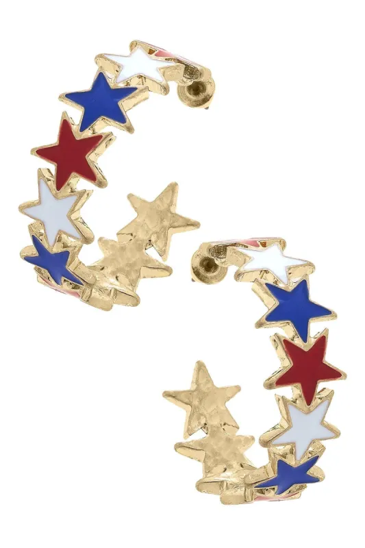 Star Spangled Enamel Hoop Earrings in Red, White & Blue sold by Canvas Style