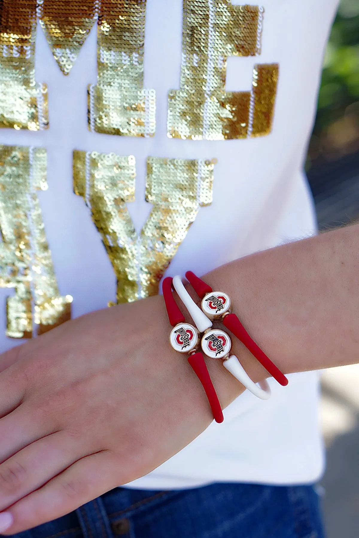 Ohio State Buckeyes Enamel Silicone Bali Bracelet in White - FINAL SALE sold by Canvas Style product image thumbnail 2