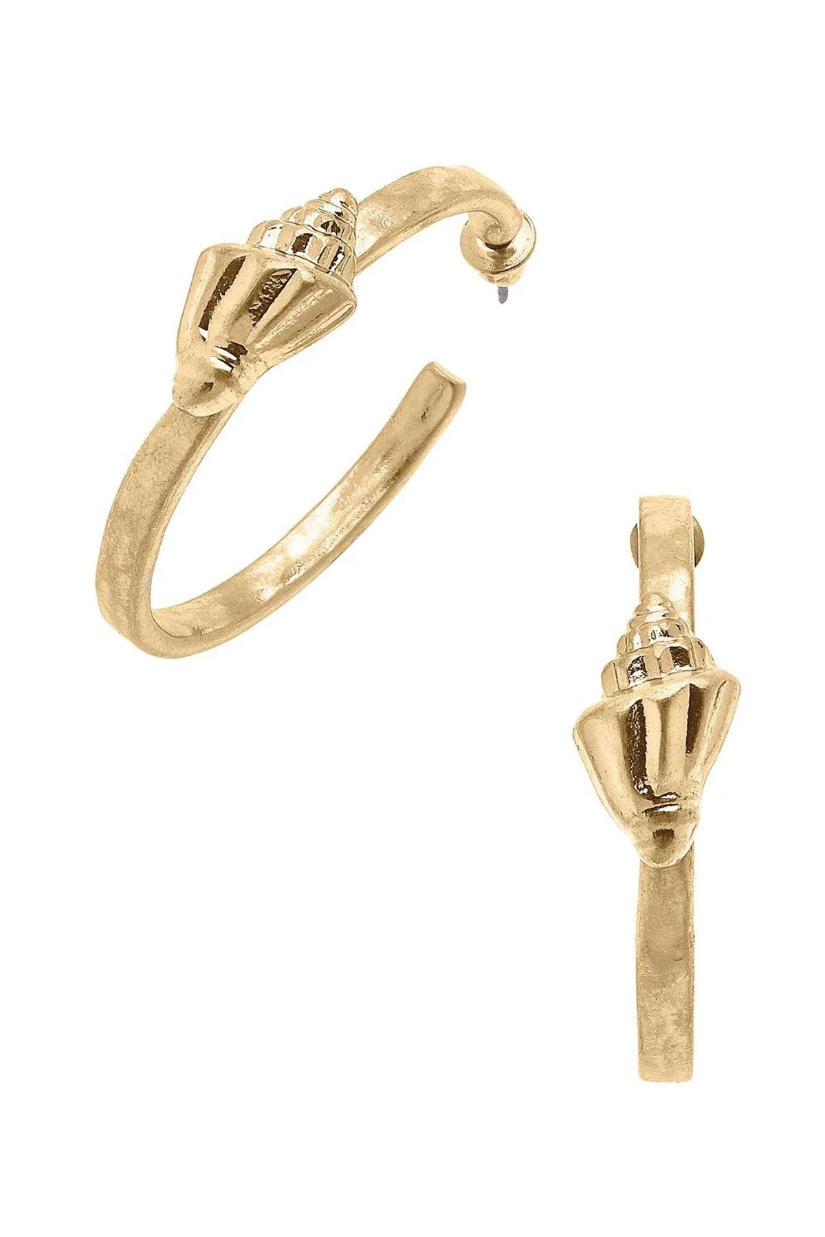 Spiral Shell Hoop Earrings in Worn Gold sold by Canvas Style