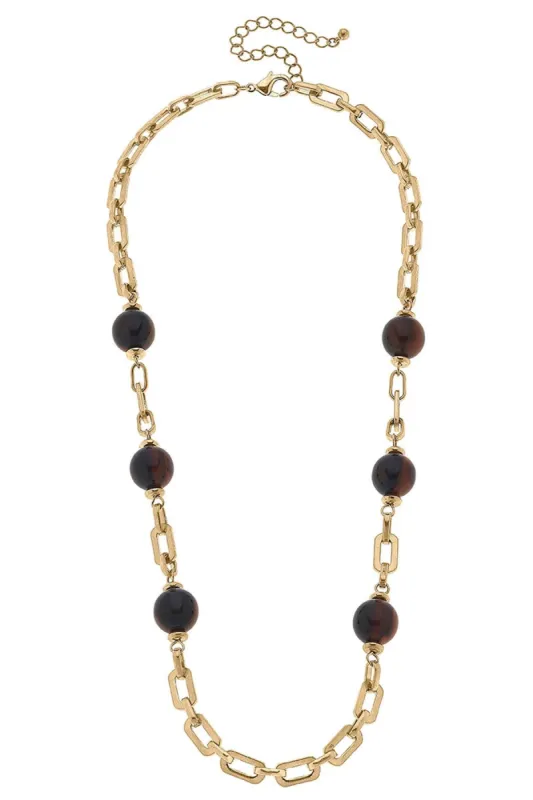 Gia Resin Ball Bead & Chain Link Necklace in Tortoise sold by Canvas Style