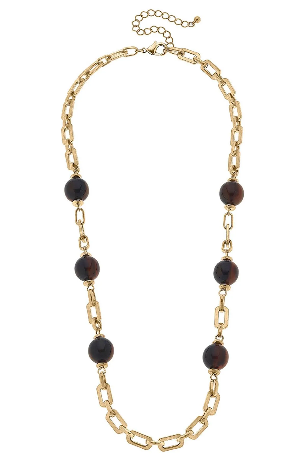 Gia Resin Ball Bead & Chain Link Necklace in Tortoise sold by Canvas Style