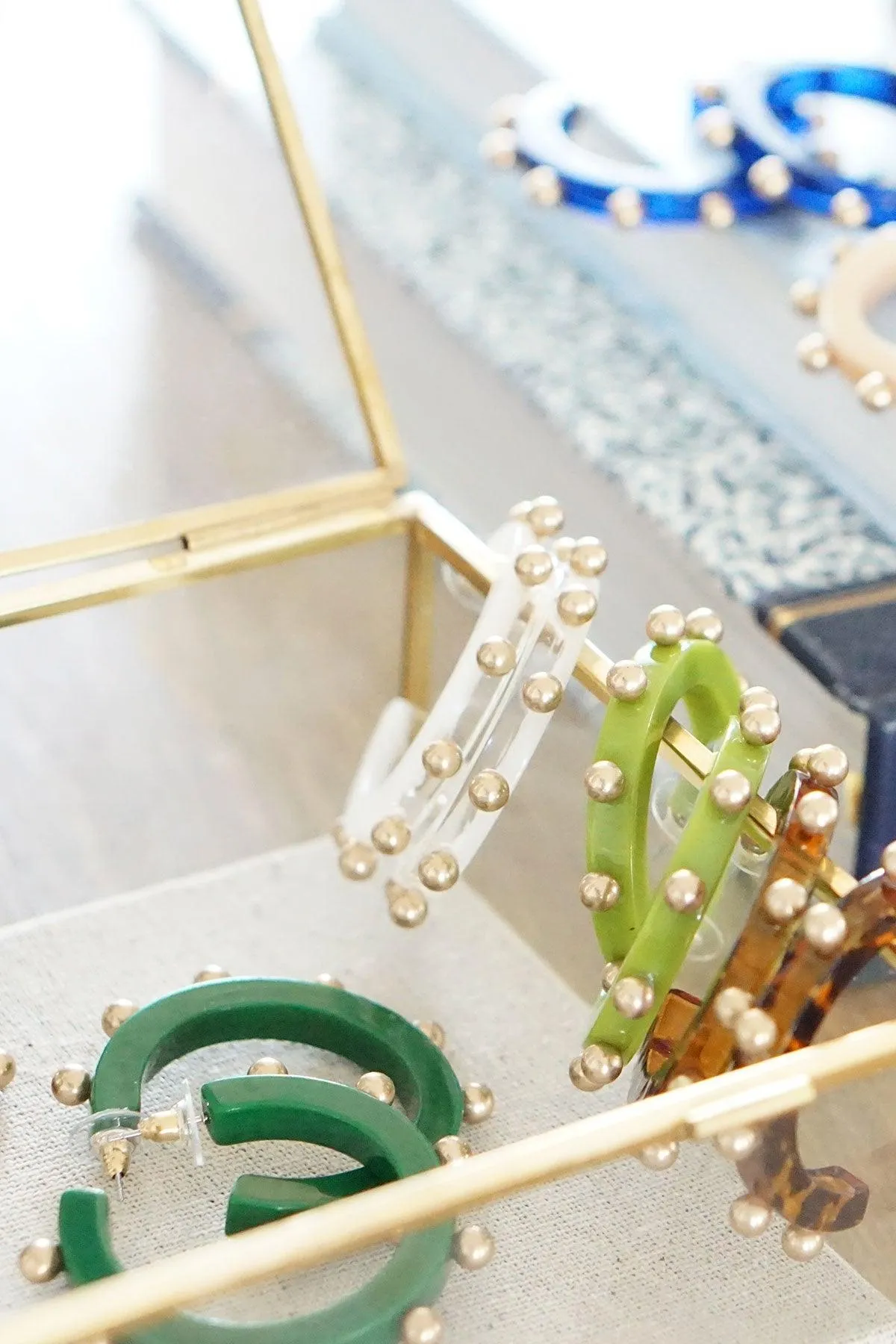 Kelley Studded Metal and Resin Hoop Earrings in Green sold by Canvas Style product image thumbnail 2