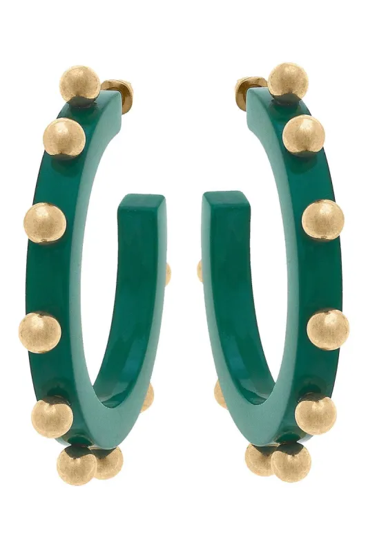 Kelley Studded Metal and Resin Hoop Earrings in Green sold by Canvas Style