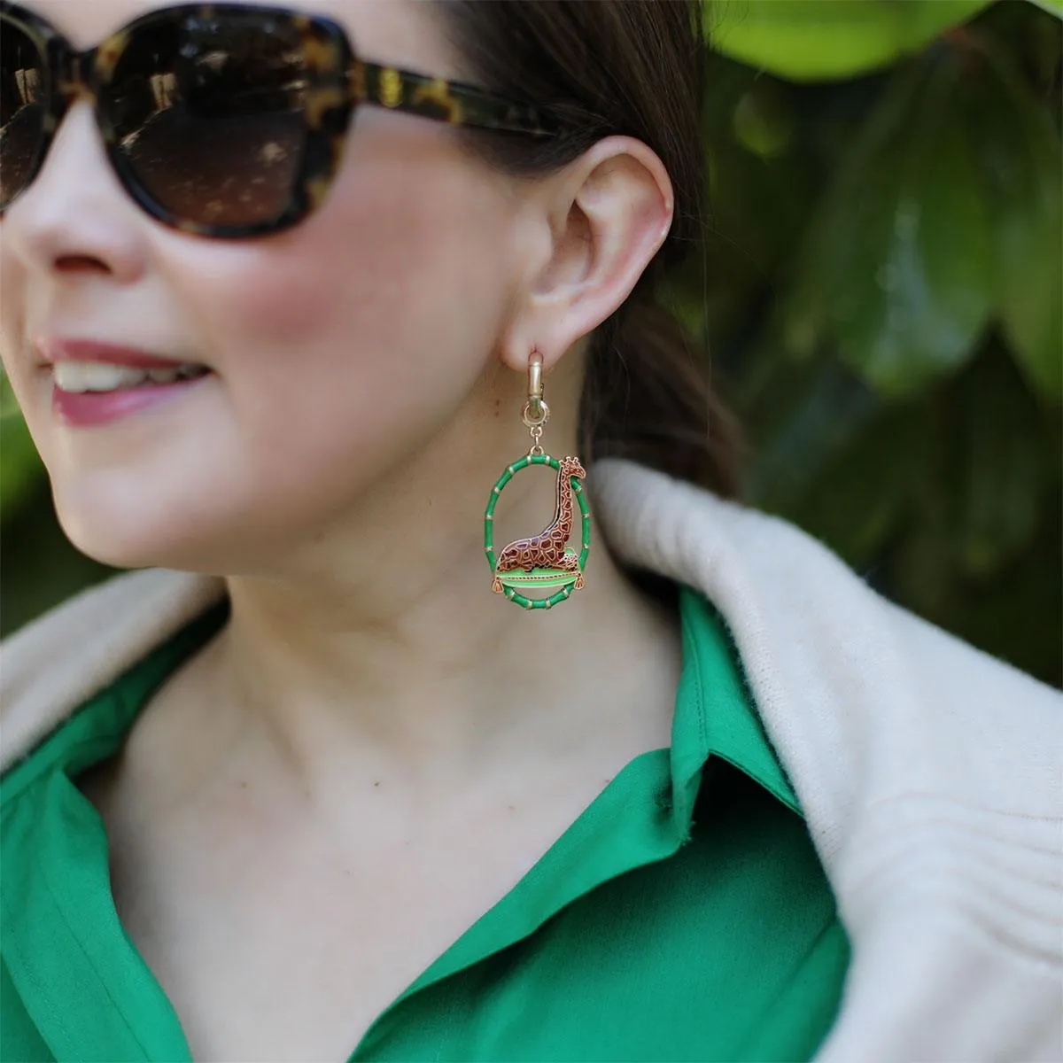 Gwen Enamel Giraffe Earrings in Green & Brown sold by Canvas Style product image thumbnail 3