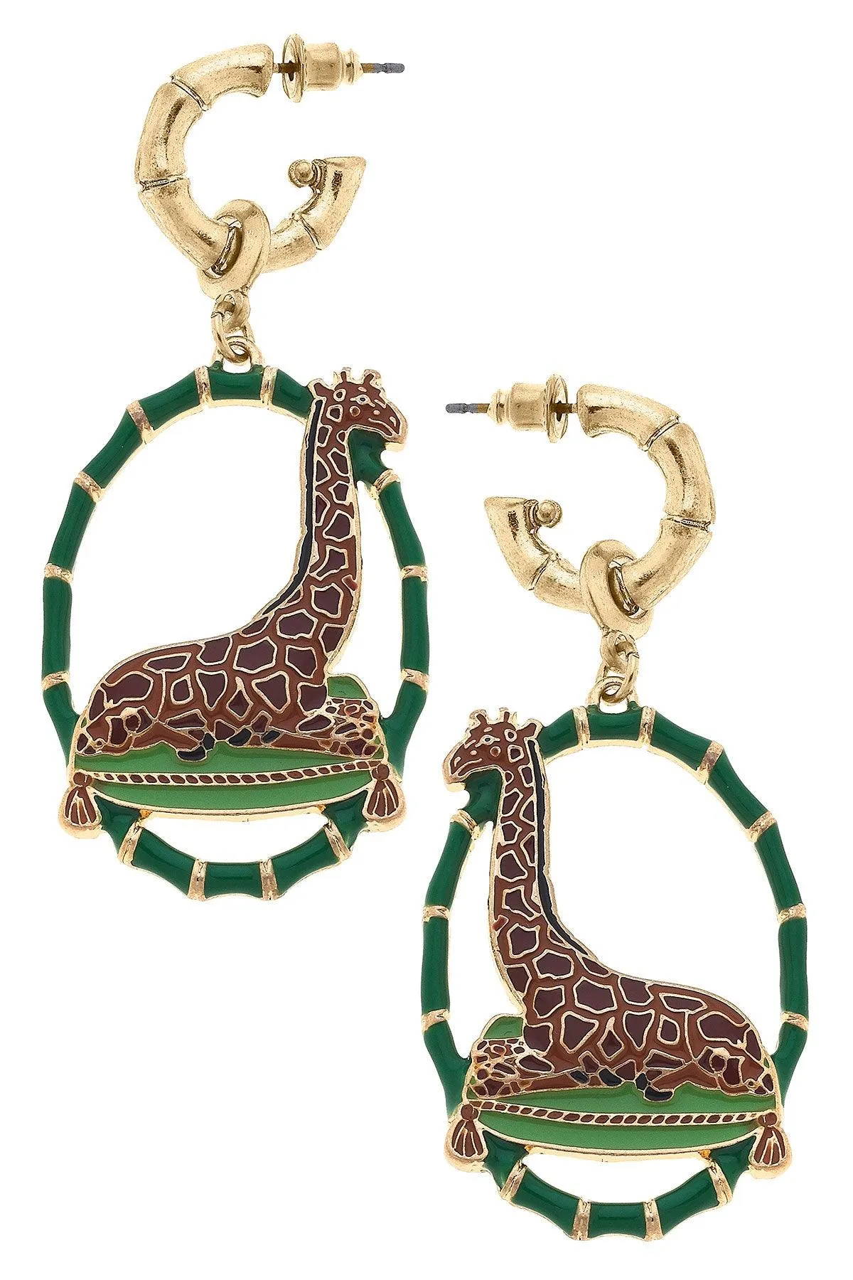 Gwen Enamel Giraffe Earrings in Green & Brown sold by Canvas Style