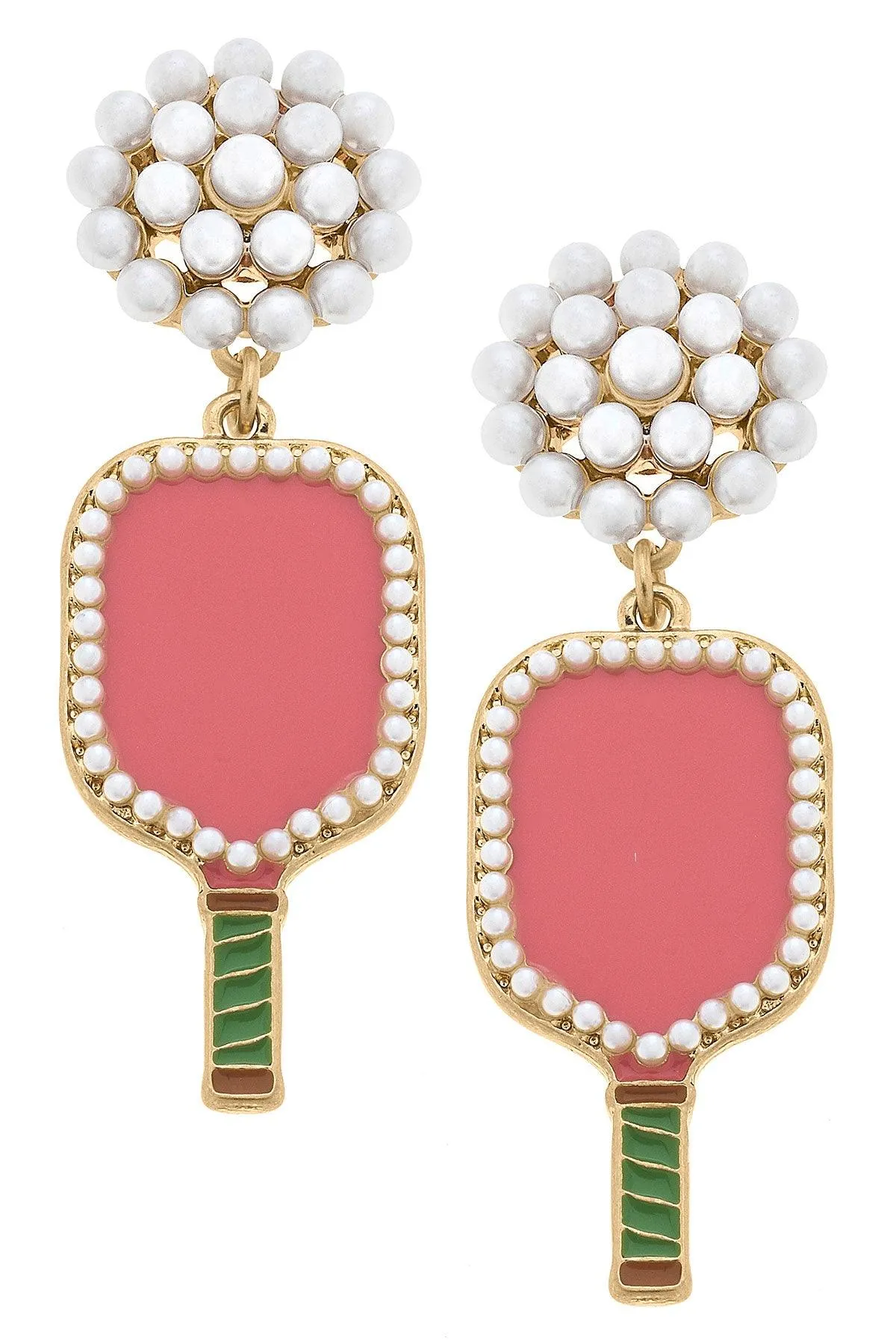Ellie Pickleball Pearl Cluster Drop Earrings in Pink sold by Canvas Style