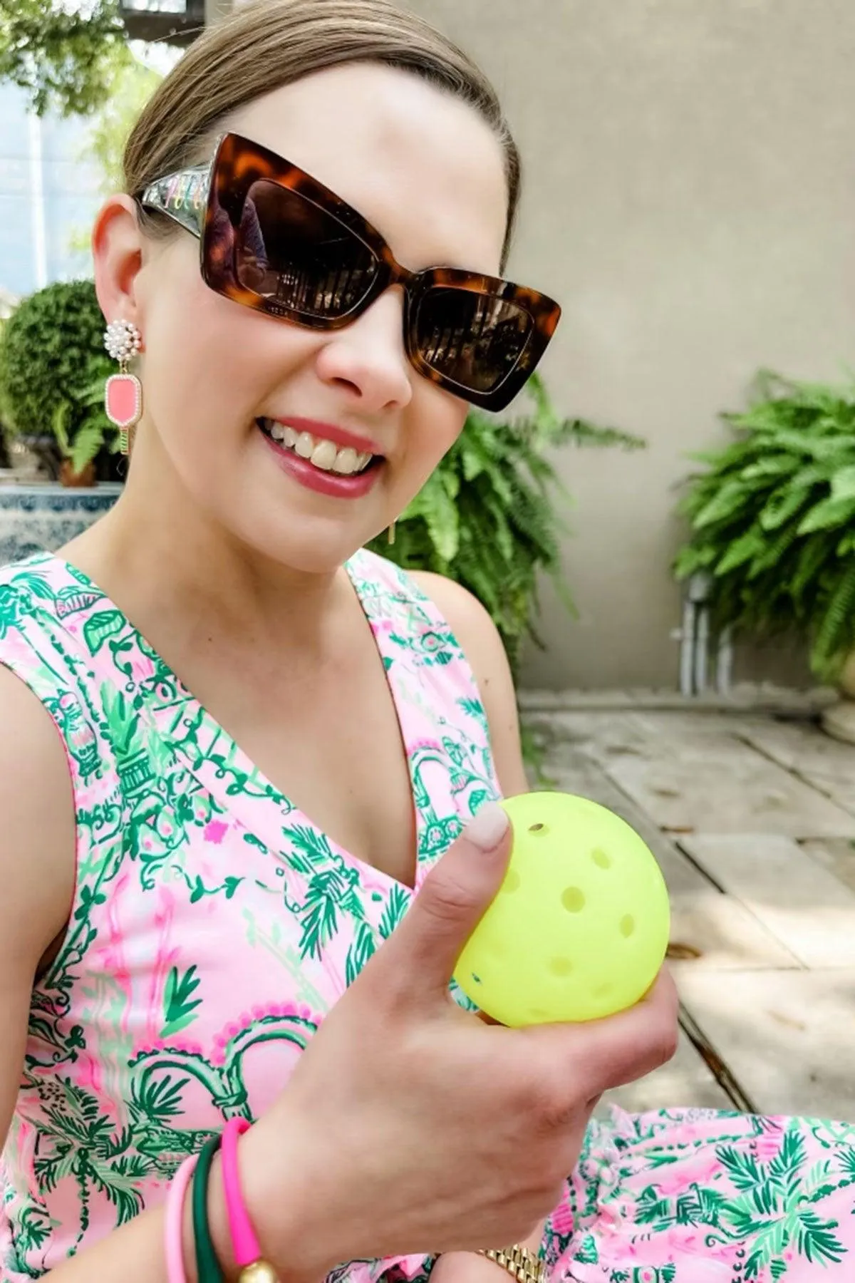 Ellie Pickleball Pearl Cluster Drop Earrings in Pink sold by Canvas Style product image thumbnail 2