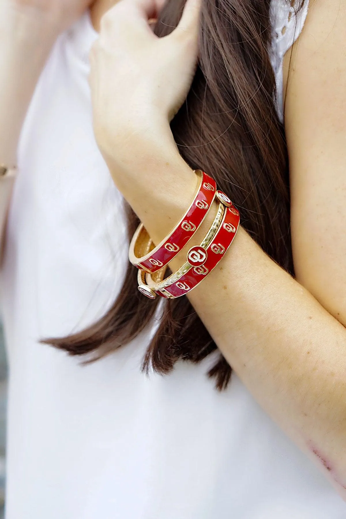 Oklahoma Sooners Enamel Logo Hinge Bangle - FINAL SALE sold by Canvas Style product image thumbnail 3