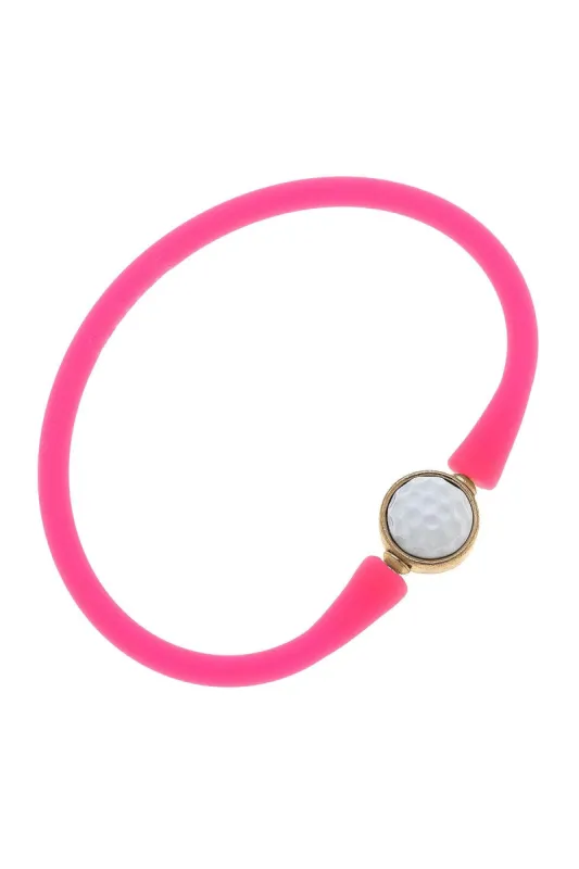 Enamel Golf Ball Silicone Bali Bracelet in Neon Pink sold by Canvas Style