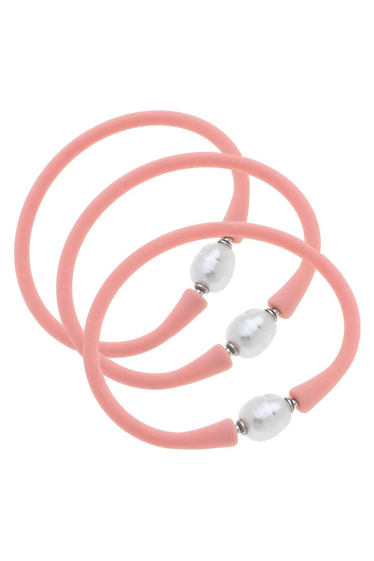 Bali Freshwater Pearl Silicone Bracelet Set of 3 in Light Pink sold by Canvas Style