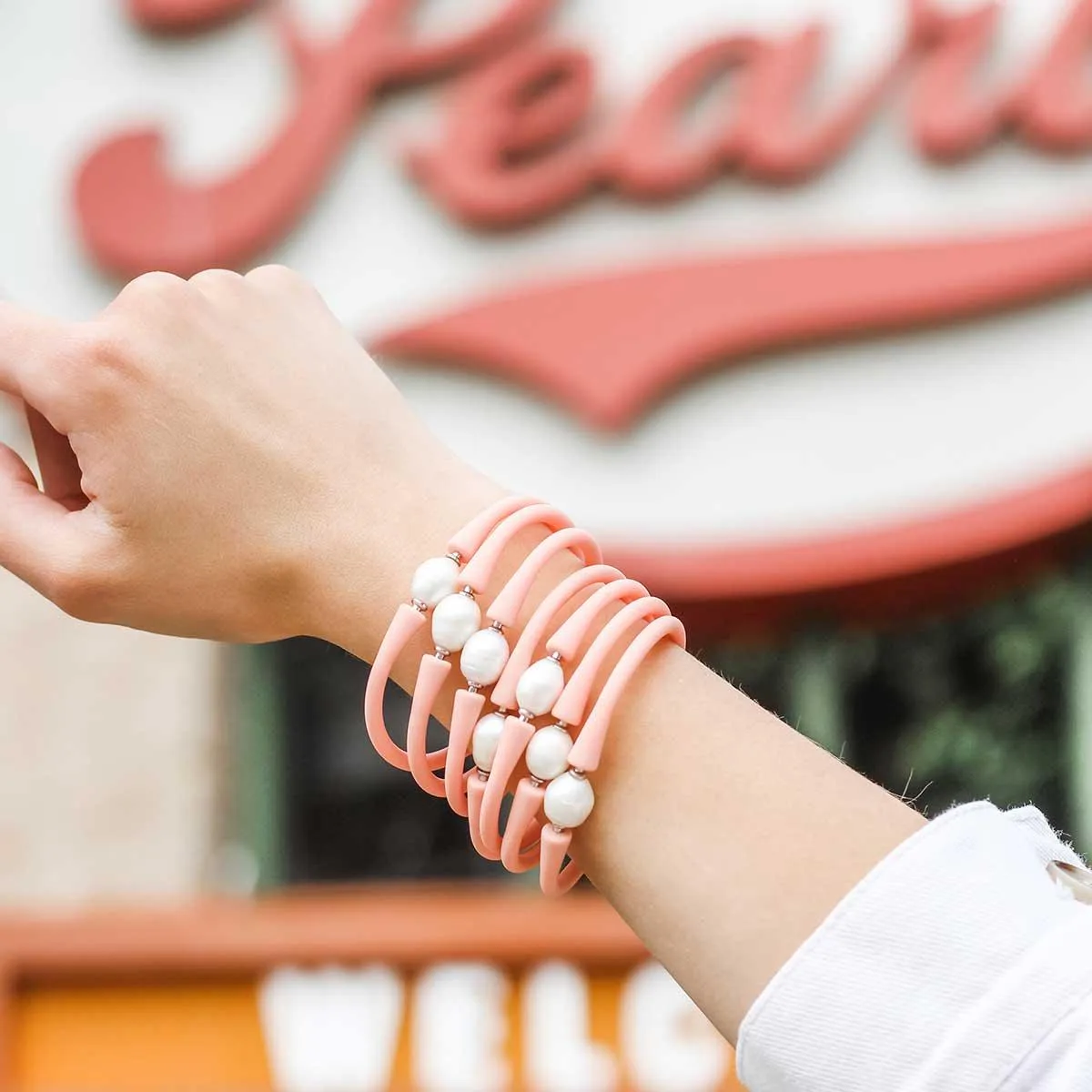 Bali Freshwater Pearl Silicone Bracelet Set of 3 in Light Pink sold by Canvas Style product image thumbnail 2
