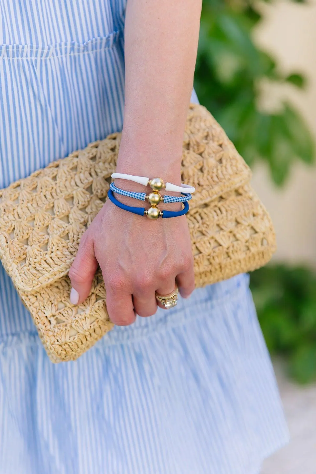 Bali 24K Gold Plated Ball Bead Silicone Bracelet in Blue Gingham - FINAL SALE sold by Canvas Style product image thumbnail 2