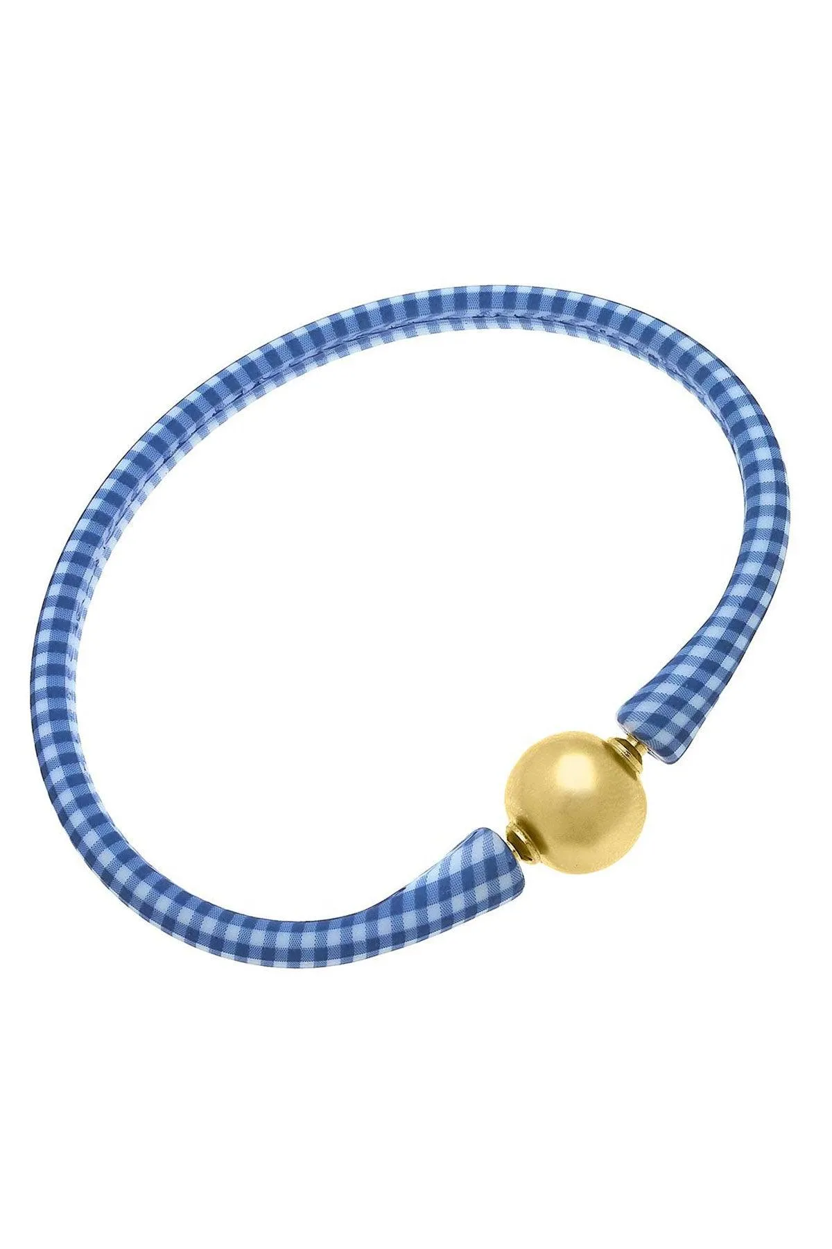 Bali 24K Gold Plated Ball Bead Silicone Bracelet in Blue Gingham - FINAL SALE sold by Canvas Style