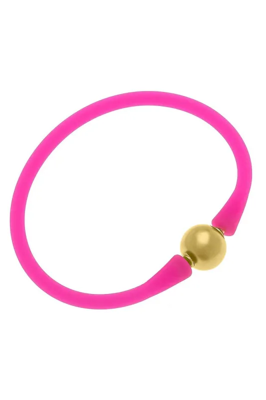 Bali 24K Gold Plated Ball Bead Silicone Bracelet in Fuchsia - FINAL SALE sold by Canvas Style