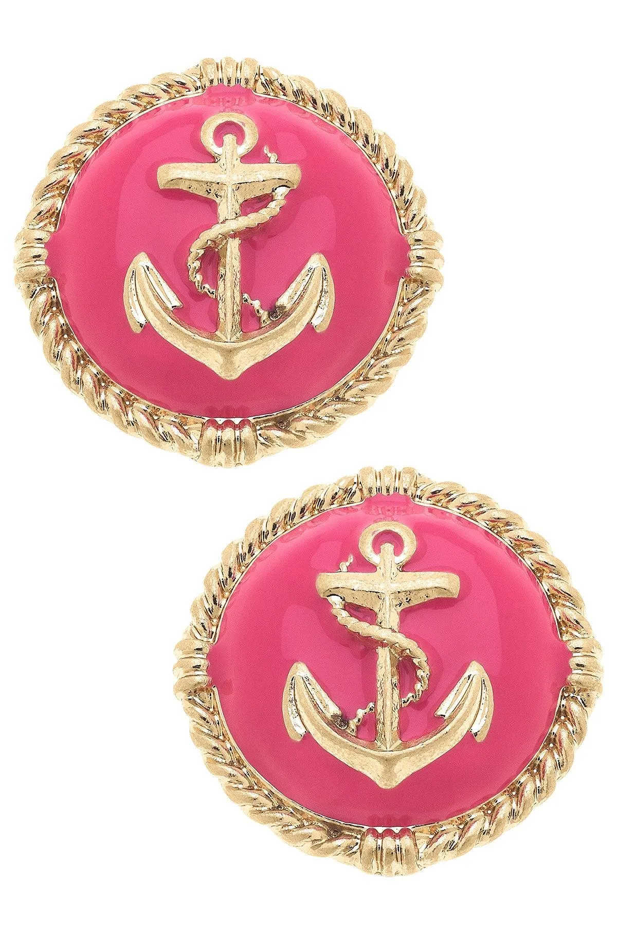 Kathleen Enamel Anchor Statement Stud Earrings in Pink sold by Canvas Style