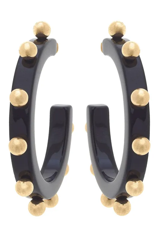 Kelley Studded Metal and Resin Hoop Earrings in Black sold by Canvas Style