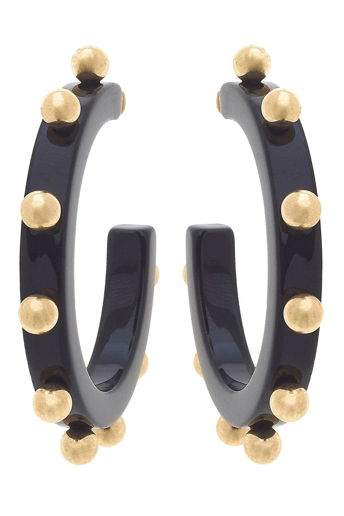 Kelley Studded Metal and Resin Hoop Earrings in Black sold by Canvas Style