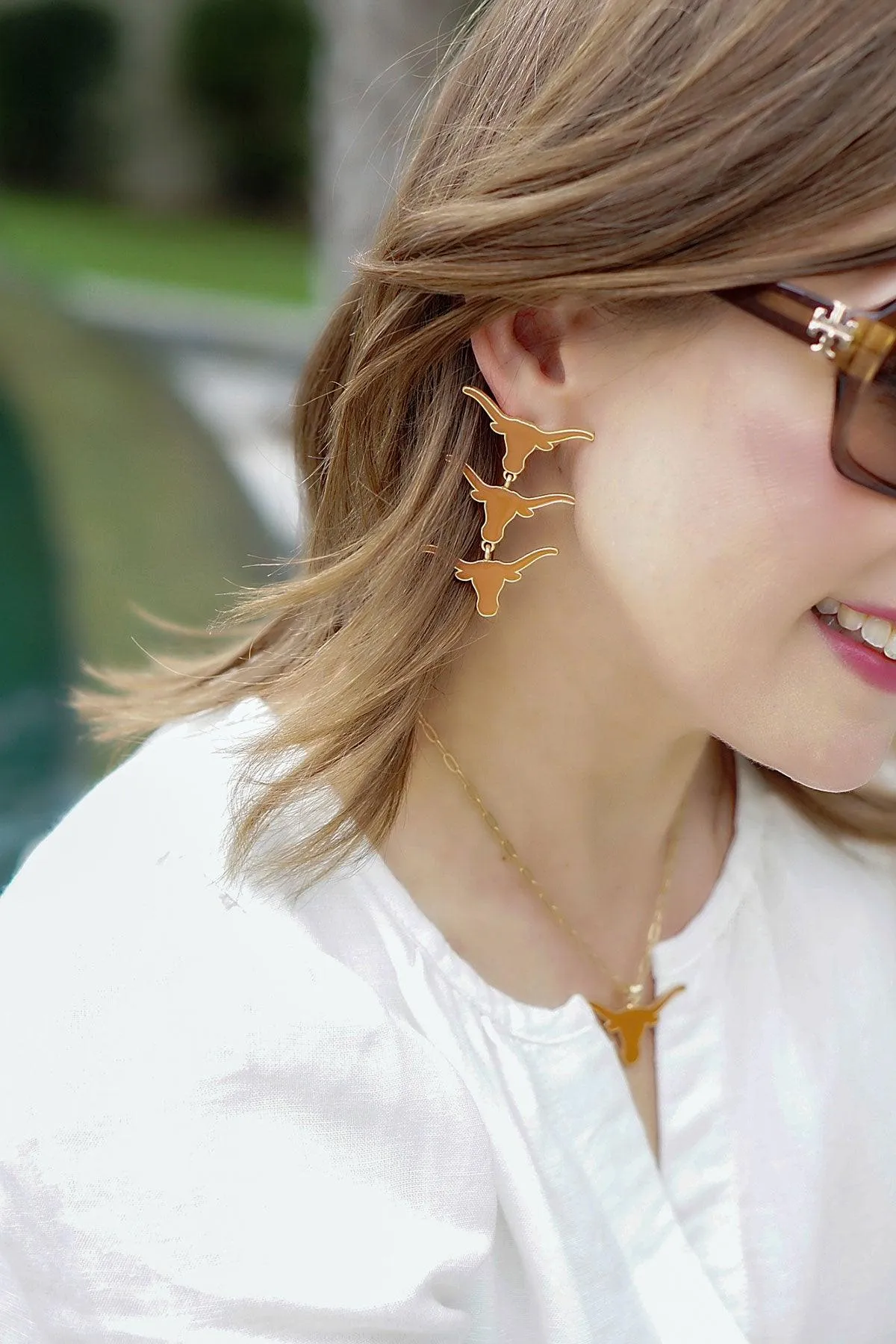 Texas Longhorns Triple Drop Enamel Earrings sold by Canvas Style product image thumbnail 2