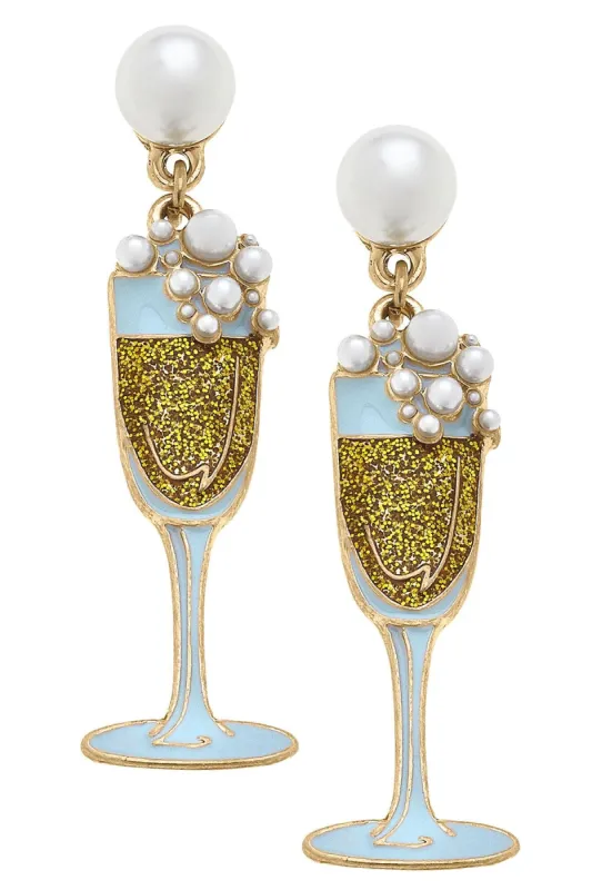 Glass of Bubbly Pearl Enamel Earrings sold by Canvas Style