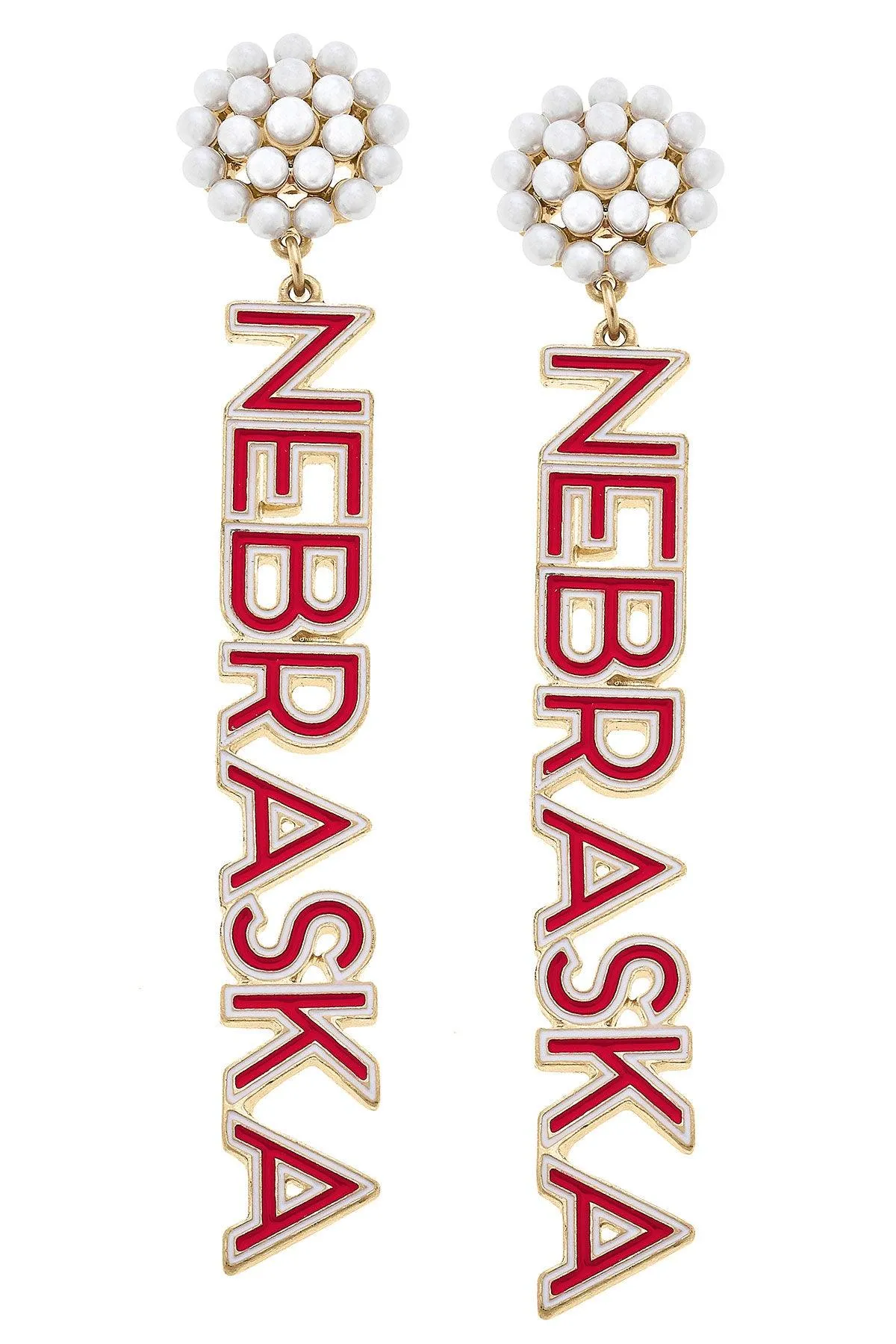 Nebraska Cornhuskers Pearl Cluster Outline Enamel Drop Earrings sold by Canvas Style