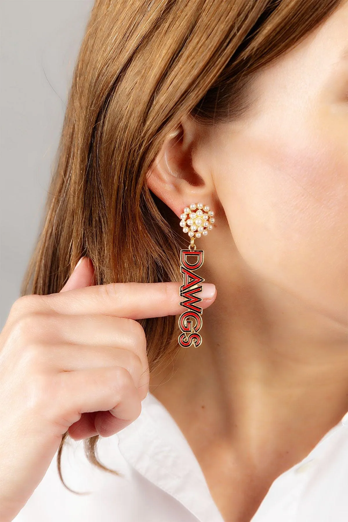 Georgia Bulldogs Pearl Cluster Outline Enamel Drop Earrings - FINAL SALE sold by Canvas Style product image thumbnail 2