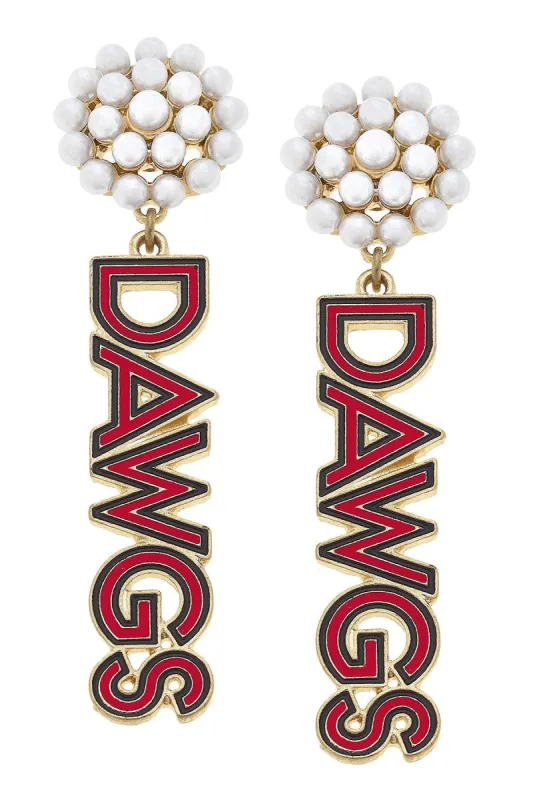 Georgia Bulldogs Pearl Cluster Outline Enamel Drop Earrings sold by Canvas Style