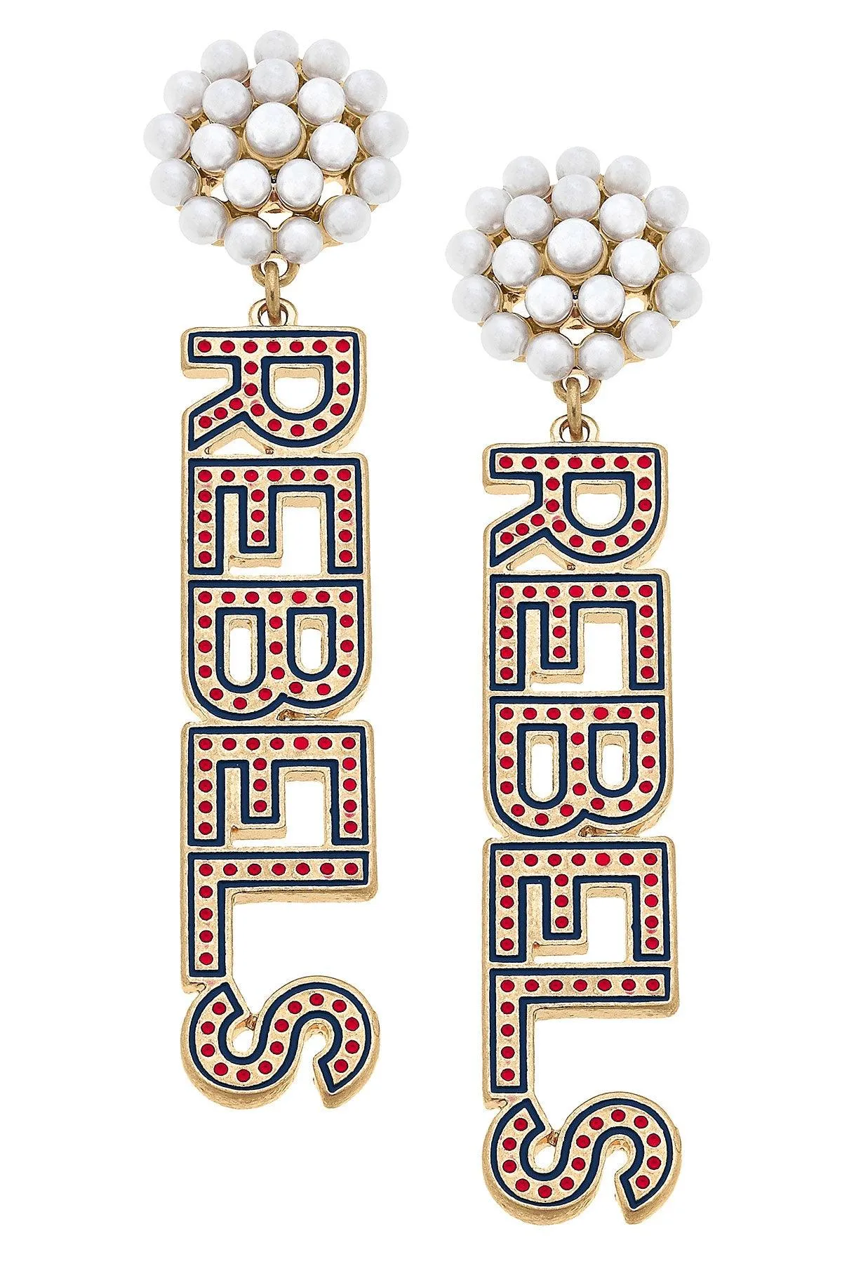 Ole Miss Rebels Pearl Cluster Dotted Enamel Drop Earrings - FINAL SALE sold by Canvas Style