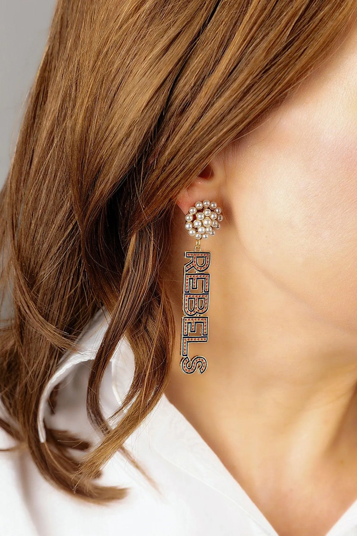 Ole Miss Rebels Pearl Cluster Dotted Enamel Drop Earrings - FINAL SALE sold by Canvas Style product image thumbnail 2