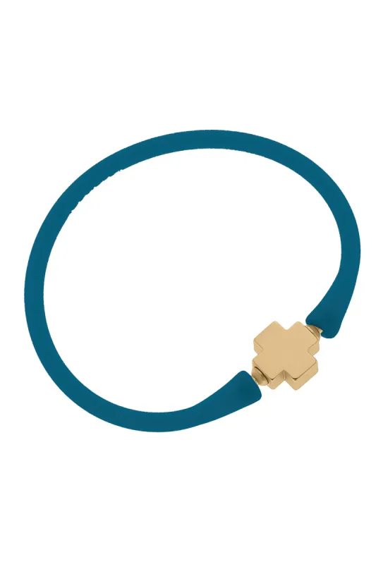 Bali 24K Gold Plated Cross Bead Silicone Bracelet in Midnight Blue - FINAL SALE sold by Canvas Style