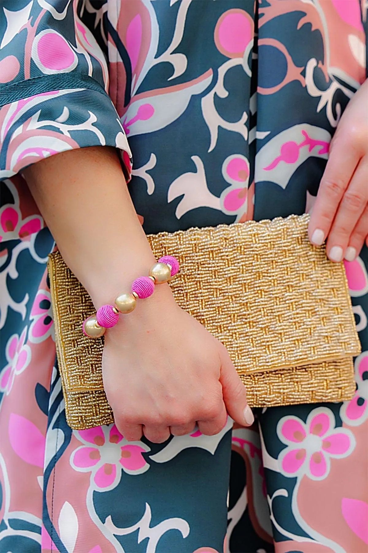 Lola Silk Cord Ball Bead Stretch Bracelet in Fuchsia - FINAL SALE sold by Canvas Style product image thumbnail 2