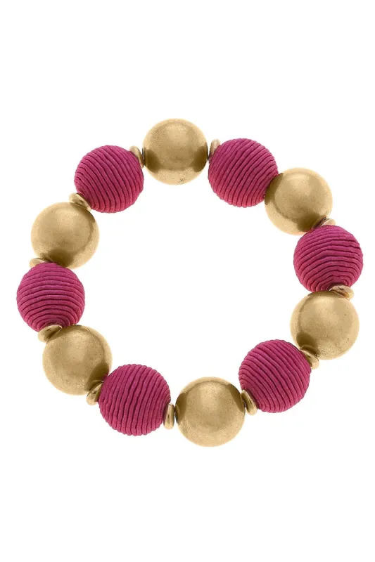Lola Silk Cord Ball Bead Stretch Bracelet in Fuchsia - FINAL SALE sold by Canvas Style