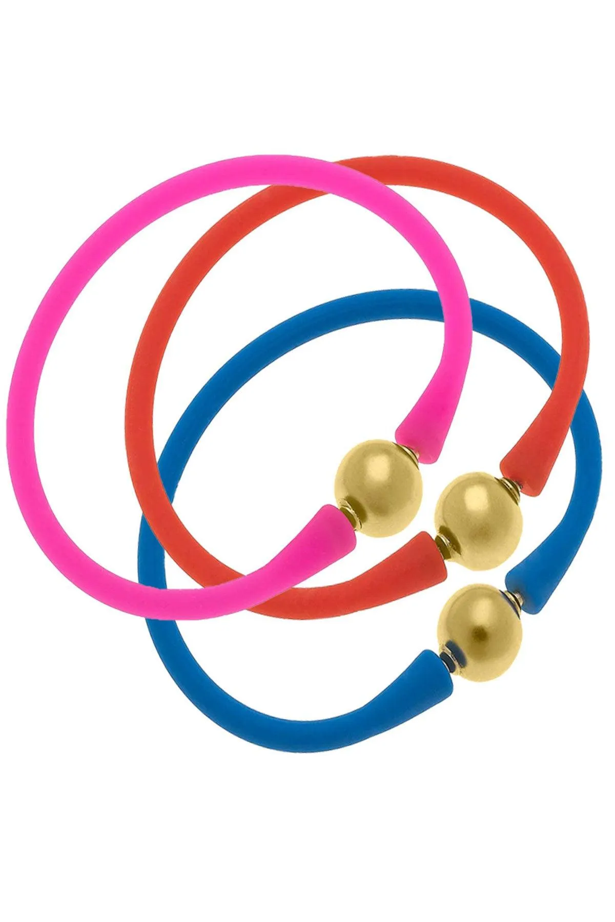 Bali 24K Gold Silicone Bracelet Stack of 3 in Fuchsia, Orange & Blue - FINAL SALE sold by Canvas Style