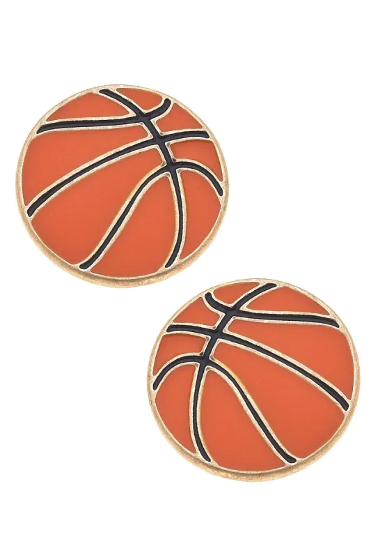 Basketball Enamel Stud Earrings in Orange sold by Canvas Style