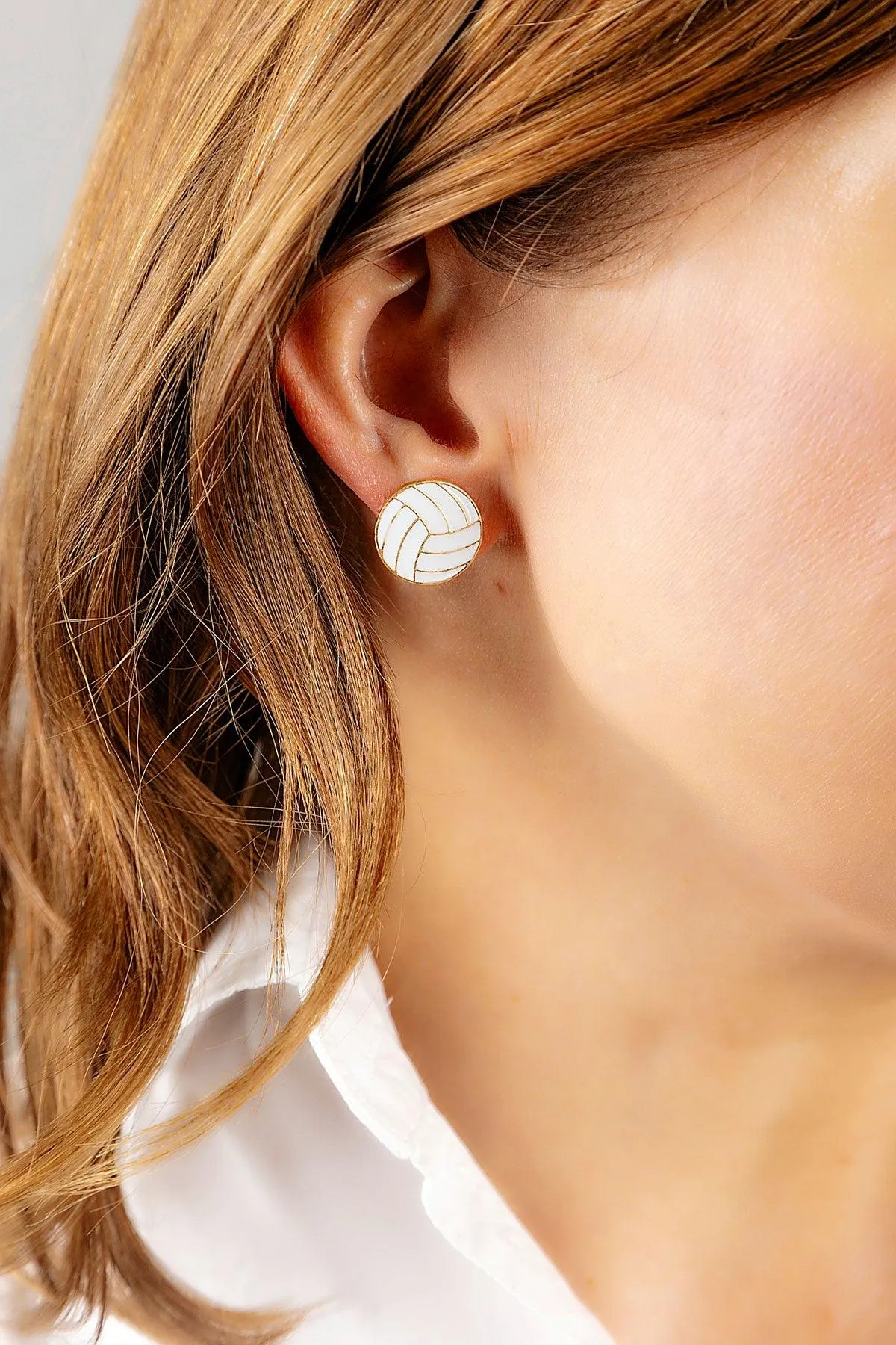 Volleyball Enamel Stud Earrings in White sold by Canvas Style product image thumbnail 2