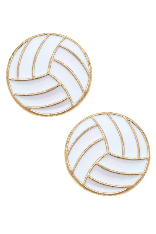 Volleyball Enamel Stud Earrings in White sold by Canvas Style