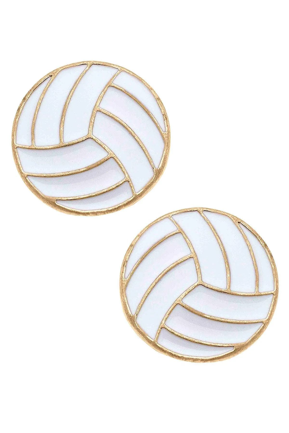 Volleyball Enamel Stud Earrings in White sold by Canvas Style