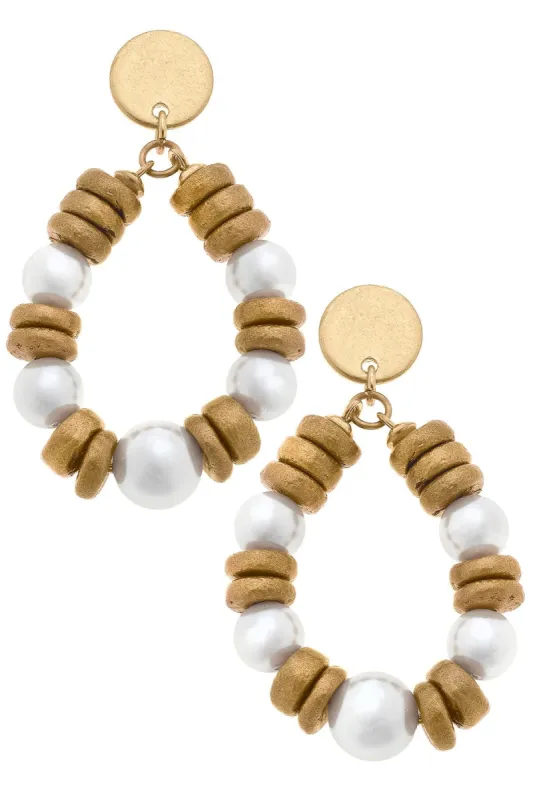 Lana Pearl & Wood Teardrop Earrings in Ivory - FINAL SALE sold by Canvas Style