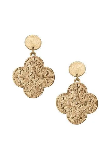 CANVAS Style x MaryCatherineStudio French Quatrefoil Drop Earrings in Worn Gold sold by Canvas Style