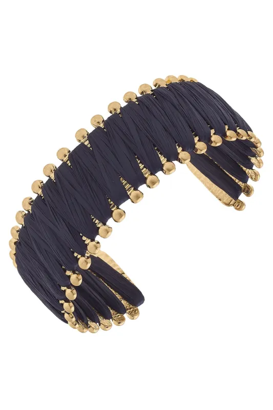 Bora Bora Raffia Cuff Bracelet in Navy sold by Canvas Style