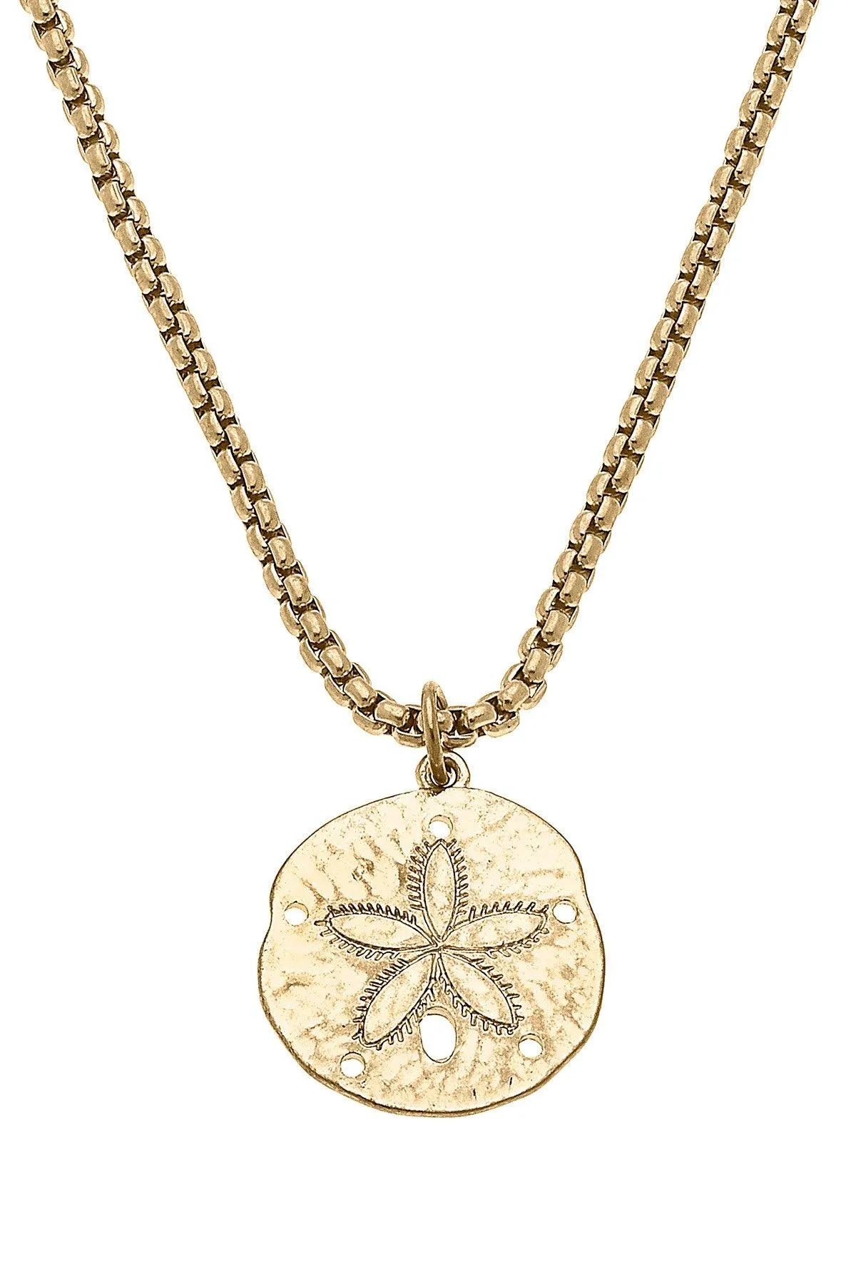 Sand Dollar Charm Necklace in Worn Gold sold by Canvas Style