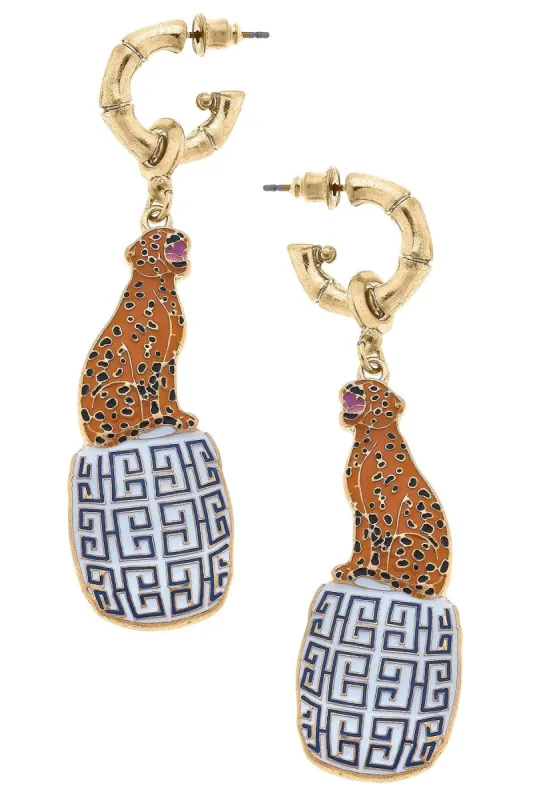 Rio Enamel Jaguar Earrings in Orange & Black sold by Canvas Style