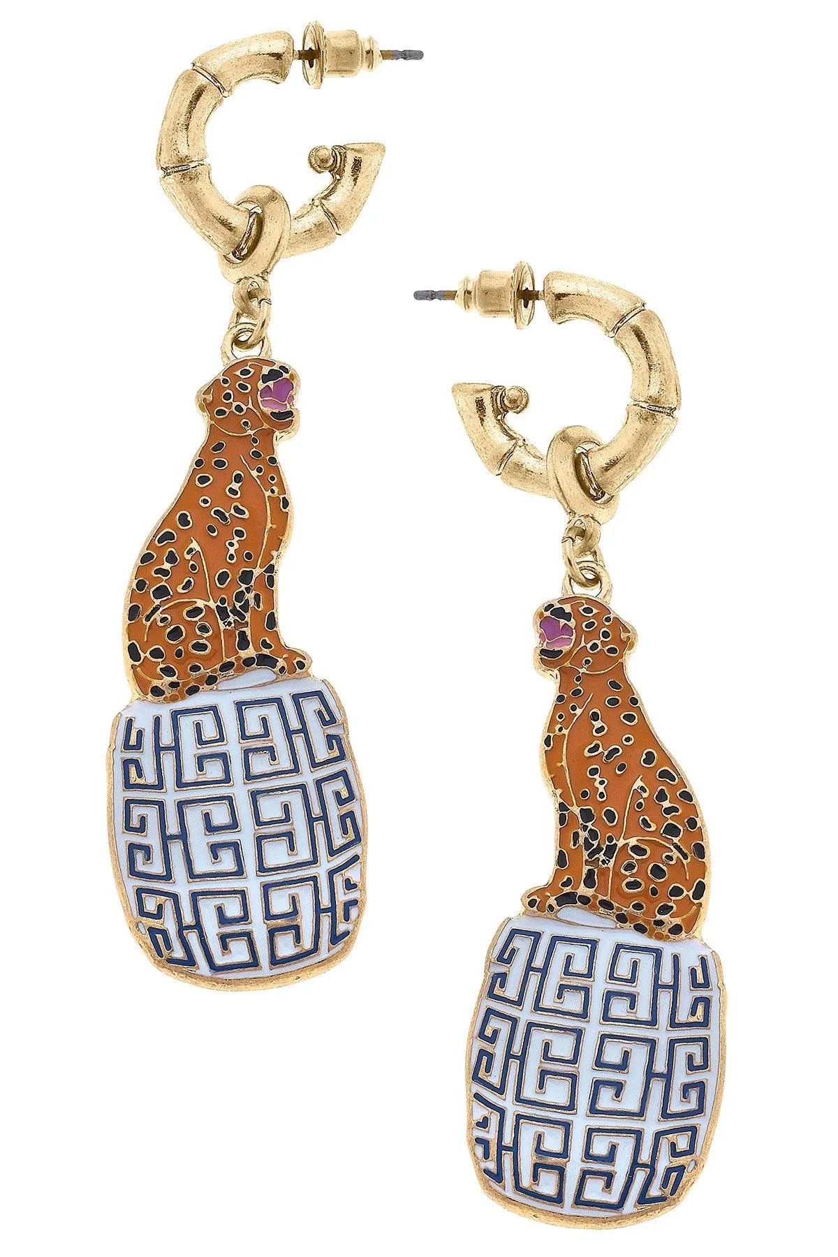 Rio Enamel Jaguar Earrings in Orange & Black sold by Canvas Style