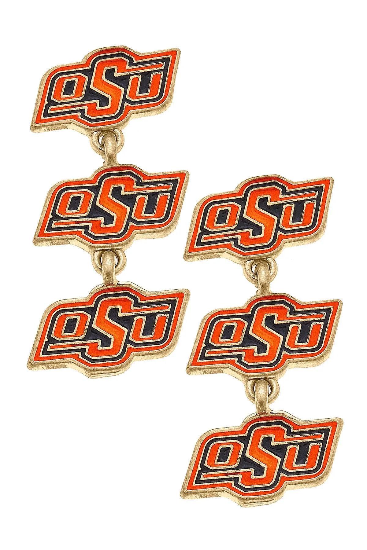 Oklahoma State Cowboys Triple Drop Enamel Earrings - FINAL SALE sold by Canvas Style