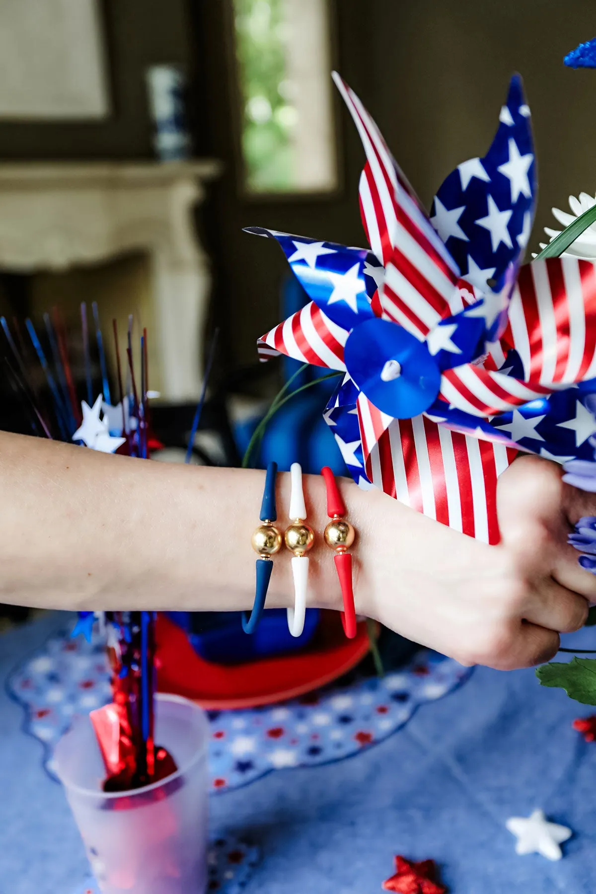 Bali 24K Gold Plated Ball Bead Silicone Bracelet in Red - FINAL SALE sold by Canvas Style product image thumbnail 2